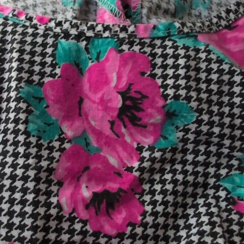 90s Vintage Girls Floral Sleeveless‎ Hot Pink And Black Dress
